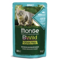 Monge BWild Cat Беззерновые Кусочки в паучах\Взрослые\Треска и креветки с овощами 85 гр (2768)