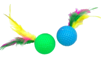 Мячик с перьями пластик синий, зеленый арт.G026