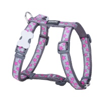 Red Dingo Шлея для собак 12mm  Hot Pink Stars on Cool grey арт.DH-PS-GY-12