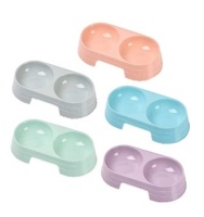 Миска двойная для кошек 23*12*3.5см розовая, голубая, зеленая, серая, фиолетовая PQLAK038 арт PK016