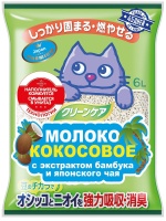 Наполнитель комкующийся молоко кокосовое с экстрактом бамбука и японского чая 6л. Япония