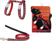 Red Dingo Шлея с поводком для кошек Fish Bone 12мм красный арт.CH-SK-RE-12