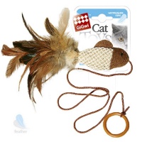 Игрушка для кошек дразнилка - рыбка с перьями на резинке 7 см GiGwi арт. 75026