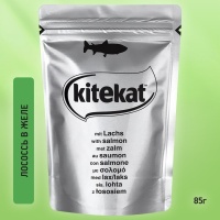 Kitekat Консервированный корм д/кошек с лососем в желе 85гр  арт 480096