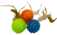 Мячик плетеный с перьями синий, зеленый, орнжевый D5см  арт.G018