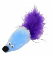 Игрушка Мышь с мятой голубой мех с хвостом перо GoSi 6х4,1х4,1см арт.sh-07140