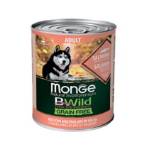 Monge Bwild Dog Grain Free Adult Беззерновые кусочки Лосось/тыква/цукини банка 400гр  арт.2621