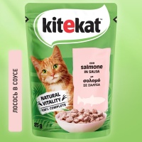 Kitekat Консервированный корм д/кошек с лососем в соусе 85гр  арт 303913