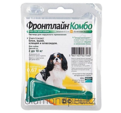 Капли Фронтлайн Комбо от блох и клещей для собак весом от 2 до 10кг 0.67мл арт.FR05