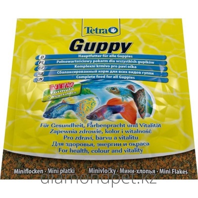 Основной корм TetraGuppy Flakes для всех видов гуппи, мини-хлопья Tetra 12гр арт.Tet193741