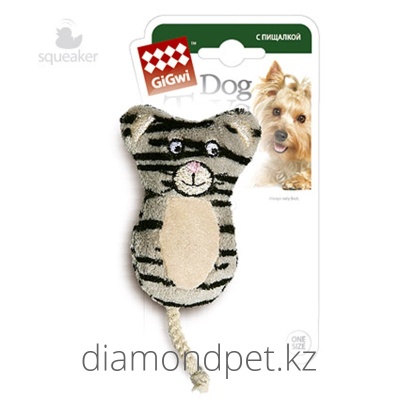 Кот с пищалкой ткань, пластик 9см Gigwi арт.75024