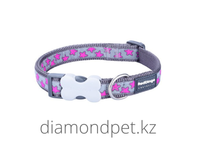 Red Dingo Ошейник для собак 12mm x 20-32cm Hot Pink Stars on Cool Grey арт.DC-PS-GY-12 Red Dingo Ошейник для собак 12mm x 20-32cm Hot Pink Stars on Cool Grey арт.DC-PS-GY-12