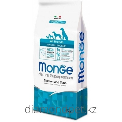 MONGE SPECIALITY LINE ALL BREEDS ADULT Корм для собак всех пород гипоаллергенный с лососем и тунцом 12кг арт.1174